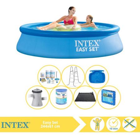Intex Easy Set Zwembad - Opblaaszwembad - 244x61 cm - Inclusief Onderhoudspakket, Filter, Solar Mat, Trap, Voetenbad en Zwembadtegels