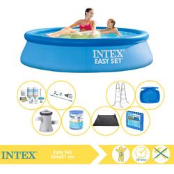   Easy Set Zwembad - Opblaaszwembad - 244x61 cm - Inclusief Onderhoudspakket, Filter, Stofzuiger, Solar Mat en Zwembadtegels