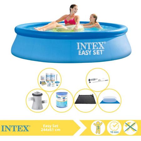 Intex Easy Set Zwembad - Opblaaszwembad - 244x61 cm - Inclusief Onderhoudspakket, Zwembadpomp, Filter, Grondzeil, Stofzuiger en Solar Mat