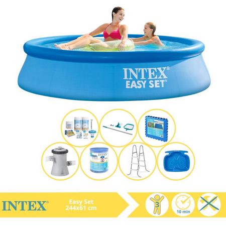 Intex Easy Set Zwembad - Opblaaszwembad - 244x61 cm - Inclusief Onderhoudspakket, Zwembadpomp, Filter, Onderhoudsset, Trap, Voetenbad en Zwembadtegels