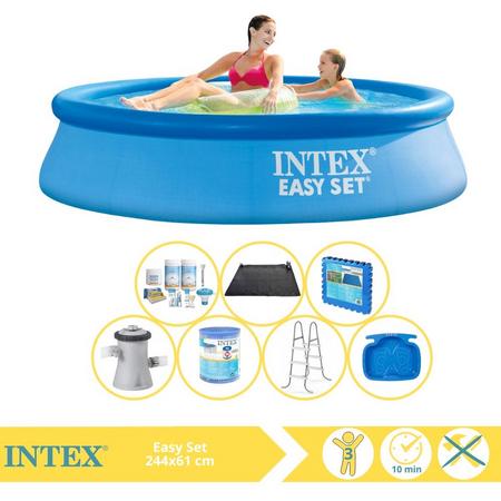 Intex Easy Set Zwembad - Opblaaszwembad - 244x61 cm - Inclusief Onderhoudspakket, Zwembadpomp, Filter, Solar Mat, Trap, Voetenbad en Zwembadtegels