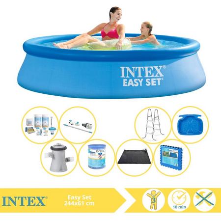 Intex Easy Set Zwembad - Opblaaszwembad - 244x61 cm - Inclusief Onderhoudspakket, Zwembadpomp, Filter, Stofzuiger, Solar Mat en Zwembadtegels