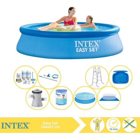 Intex Easy Set Zwembad - Opblaaszwembad - 244x61 cm - Inclusief Solarzeil, Onderhoudspakket, Filter, Grondzeil, Onderhoudsset, Trap en Voetenbad