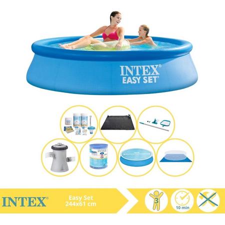 Intex Easy Set Zwembad - Opblaaszwembad - 244x61 cm - Inclusief Solarzeil, Onderhoudspakket, Filter, Grondzeil, Onderhoudsset en Solar Mat