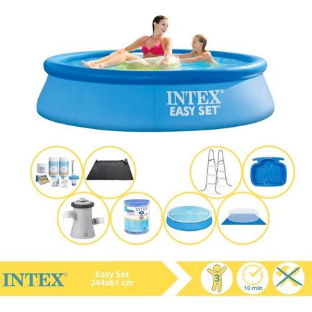 Intex Easy Set Zwembad - Opblaaszwembad - 244x61 cm - Inclusief Solarzeil, Onderhoudspakket, Filter, Grondzeil, Solar Mat, Trap en Voetenbad