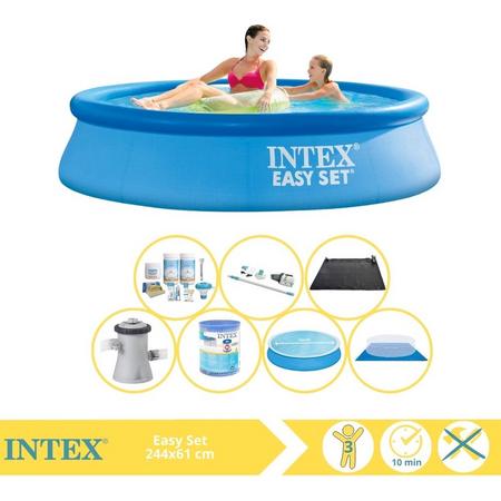 Intex Easy Set Zwembad - Opblaaszwembad - 244x61 cm - Inclusief Solarzeil, Onderhoudspakket, Filter, Grondzeil, Stofzuiger en Solar Mat