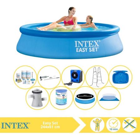 Intex Easy Set Zwembad - Opblaaszwembad - 244x61 cm - Inclusief Solarzeil, Onderhoudspakket, Filter, Grondzeil, Stofzuiger en Warmtepomp HS