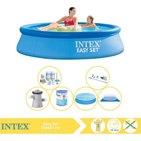Intex Easy Set Zwembad - Opblaaszwembad - 244x61 cm - Inclusief Solarzeil, Onderhoudspakket, Filter, Grondzeil en Stofzuiger