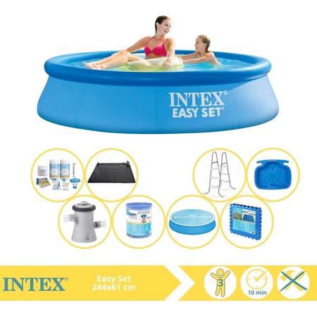 Intex Easy Set Zwembad - Opblaaszwembad - 244x61 cm - Inclusief Solarzeil, Onderhoudspakket, Filter, Solar Mat, Trap, Voetenbad en Zwembadtegels