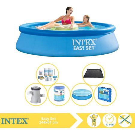 Intex Easy Set Zwembad - Opblaaszwembad - 244x61 cm - Inclusief Solarzeil, Onderhoudspakket, Filter, Solar Mat en Zwembadtegels