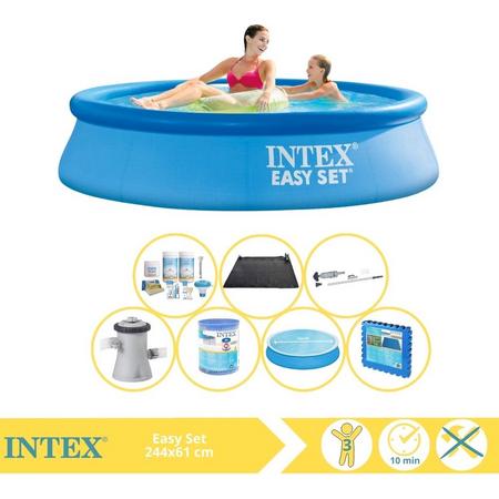 Intex Easy Set Zwembad - Opblaaszwembad - 244x61 cm - Inclusief Solarzeil, Onderhoudspakket, Filter, Stofzuiger, Solar Mat en Zwembadtegels