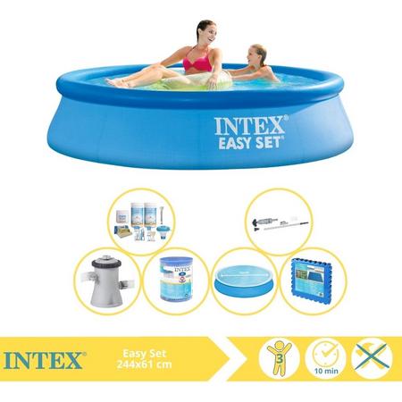 Intex Easy Set Zwembad - Opblaaszwembad - 244x61 cm - Inclusief Solarzeil, Onderhoudspakket, Filter, Stofzuiger en Zwembadtegels