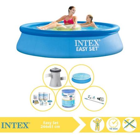 Intex Easy Set Zwembad - Opblaaszwembad - 244x61 cm - Inclusief Solarzeil, Onderhoudspakket, Filter en Stofzuiger