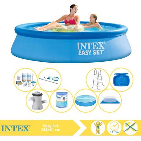 Intex Easy Set Zwembad - Opblaaszwembad - 244x61 cm - Inclusief Solarzeil, Onderhoudspakket, Zwembadpomp, Filter, Grondzeil, Onderhoudsset, Trap en Voetenbad