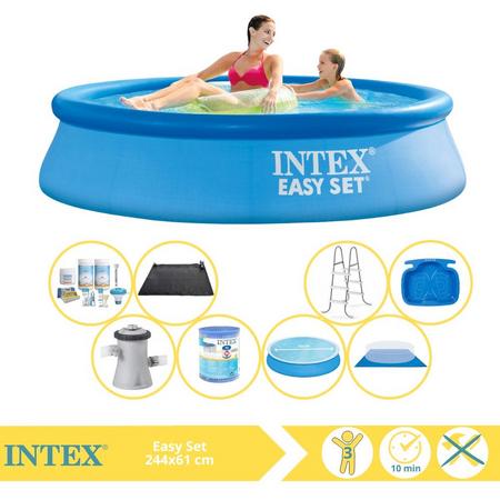 Intex Easy Set Zwembad - Opblaaszwembad - 244x61 cm - Inclusief Solarzeil, Onderhoudspakket, Zwembadpomp, Filter, Grondzeil, Solar Mat, Trap en Voetenbad