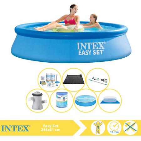 Intex Easy Set Zwembad - Opblaaszwembad - 244x61 cm - Inclusief Solarzeil, Onderhoudspakket, Zwembadpomp, Filter, Grondzeil, Stofzuiger en Solar Mat
