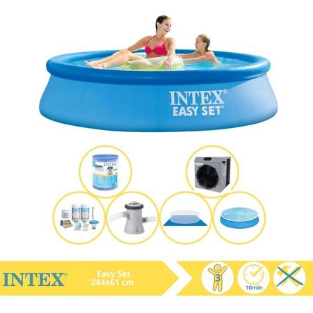 Intex Easy Set Zwembad - Opblaaszwembad - 244x61 cm - Inclusief Solarzeil, Onderhoudspakket, Zwembadpomp, Filter, Grondzeil en Warmtepomp CP