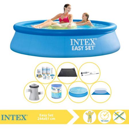 Intex Easy Set Zwembad - Opblaaszwembad - 244x61 cm - Inclusief Solarzeil, Onderhoudspakket, Zwembadpomp, Filter, Stofzuiger, Solar Mat en Zwembadtegels