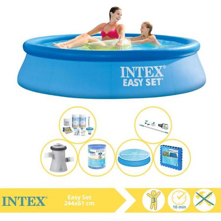 Intex Easy Set Zwembad - Opblaaszwembad - 244x61 cm - Inclusief Solarzeil, Onderhoudspakket, Zwembadpomp, Filter, Stofzuiger en Zwembadtegels