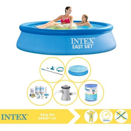Intex Easy Set Zwembad - Opblaaszwembad - 244x61 cm - Inclusief Solarzeil, Onderhoudspakket, Zwembadpomp, Filter en Onderhoudsset
