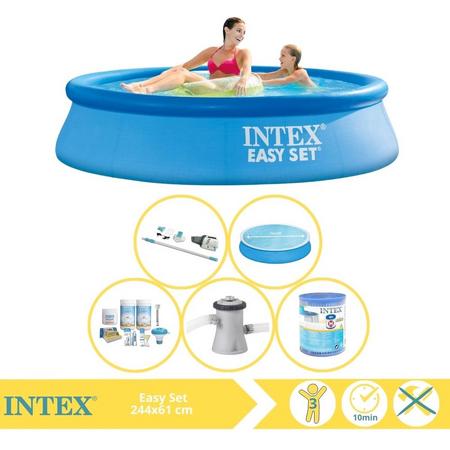 Intex Easy Set Zwembad - Opblaaszwembad - 244x61 cm - Inclusief Solarzeil, Onderhoudspakket, Zwembadpomp, Filter en Stofzuiger