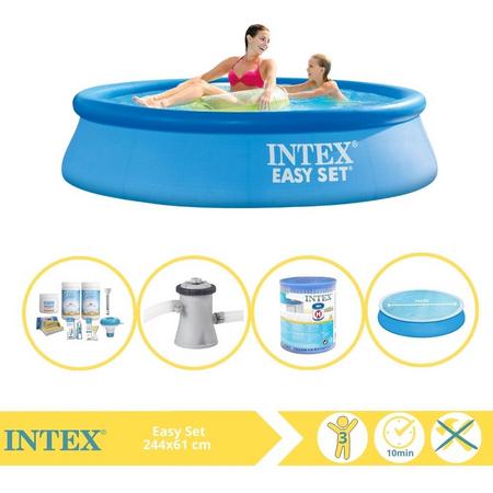 Intex Easy Set Zwembad - Opblaaszwembad - 244x61 cm - Inclusief Solarzeil, Onderhoudspakket, Zwembadpomp en Filter