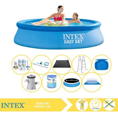 Intex Easy Set Zwembad - Opblaaszwembad - 244x61 cm - Inclusief Solarzeil Pro, Onderhoudspakket, Filter, Grondzeil, Onderhoudsset en Solar Mat
