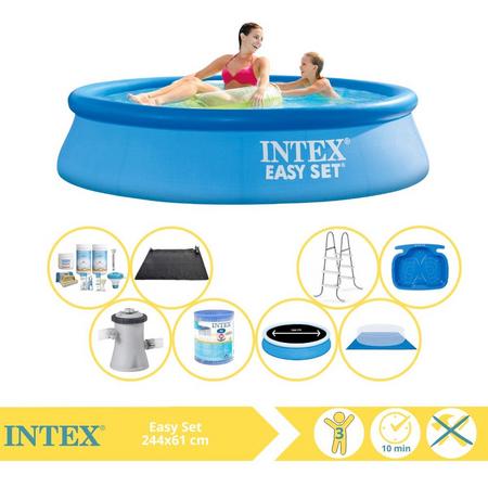 Intex Easy Set Zwembad - Opblaaszwembad - 244x61 cm - Inclusief Solarzeil Pro, Onderhoudspakket, Filter, Grondzeil, Solar Mat, Trap en Voetenbad