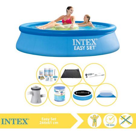 Intex Easy Set Zwembad - Opblaaszwembad - 244x61 cm - Inclusief Solarzeil Pro, Onderhoudspakket, Filter, Grondzeil, Stofzuiger en Solar Mat