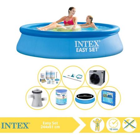 Intex Easy Set Zwembad - Opblaaszwembad - 244x61 cm - Inclusief Solarzeil Pro, Onderhoudspakket, Filter, Onderhoudsset, Zwembadtegels en Warmtepomp CP