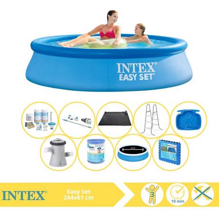 Intex Easy Set Zwembad - Opblaaszwembad - 244x61 cm - Inclusief Solarzeil Pro, Onderhoudspakket, Filter, Stofzuiger, Solar Mat en Zwembadtegels