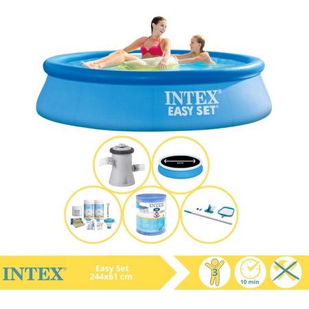 Intex Easy Set Zwembad - Opblaaszwembad - 244x61 cm - Inclusief Solarzeil Pro, Onderhoudspakket, Filter en Onderhoudsset