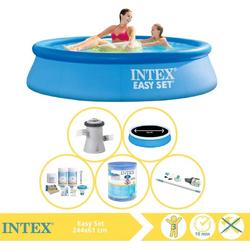   Easy Set Zwembad - Opblaaszwembad - 244x61 cm - Inclusief Solarzeil Pro, Onderhoudspakket, Filter en Stofzuiger