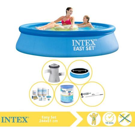 Intex Easy Set Zwembad - Opblaaszwembad - 244x61 cm - Inclusief Solarzeil Pro, Onderhoudspakket, Filter en Stofzuiger