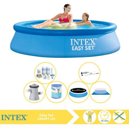 Intex Easy Set Zwembad - Opblaaszwembad - 244x61 cm - Inclusief Solarzeil Pro, Onderhoudspakket, Zwembadpomp, Filter, Grondzeil en Stofzuiger