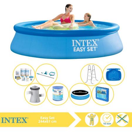 Intex Easy Set Zwembad - Opblaaszwembad - 244x61 cm - Inclusief Solarzeil Pro, Onderhoudspakket, Zwembadpomp, Filter, Onderhoudsset, Trap, Voetenbad en Zwembadtegels