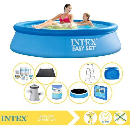 Intex Easy Set Zwembad - Opblaaszwembad - 244x61 cm - Inclusief Solarzeil Pro, Onderhoudspakket, Zwembadpomp, Filter, Solar Mat, Trap, Voetenbad en Zwembadtegels
