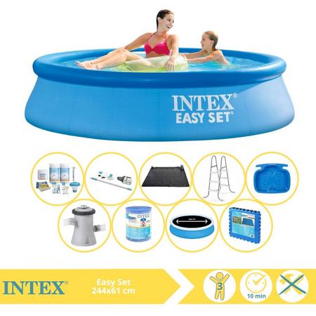 Intex Easy Set Zwembad - Opblaaszwembad - 244x61 cm - Inclusief Solarzeil Pro, Onderhoudspakket, Zwembadpomp, Filter, Stofzuiger, Solar Mat en Zwembadtegels