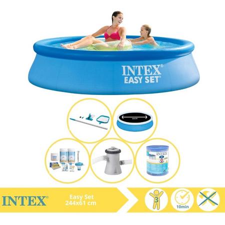 Intex Easy Set Zwembad - Opblaaszwembad - 244x61 cm - Inclusief Solarzeil Pro, Onderhoudspakket, Zwembadpomp, Filter en Onderhoudsset