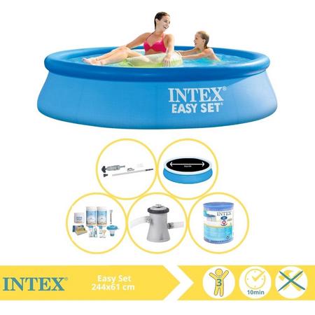 Intex Easy Set Zwembad - Opblaaszwembad - 244x61 cm - Inclusief Solarzeil Pro, Onderhoudspakket, Zwembadpomp, Filter en Stofzuiger