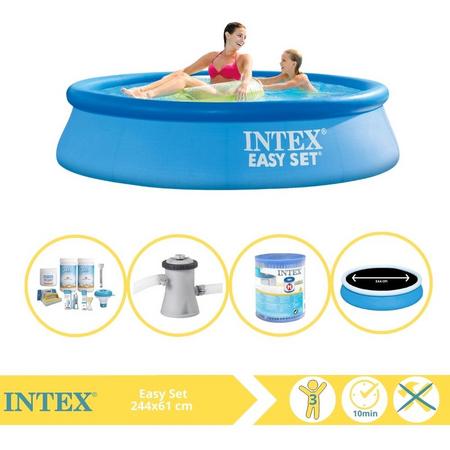 Intex Easy Set Zwembad - Opblaaszwembad - 244x61 cm - Inclusief Solarzeil Pro, Onderhoudspakket, Zwembadpomp en Filter
