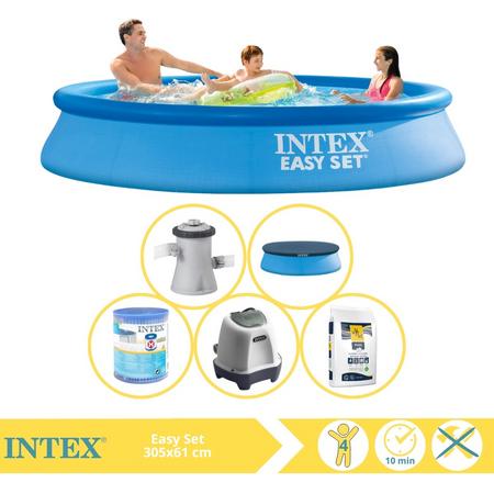 Intex Easy Set Zwembad - Opblaaszwembad - 305x61 cm - Inclusief Afdekzeil, Filter, Zoutsysteem en Zout