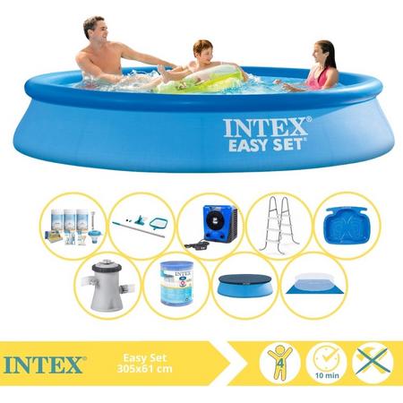 Intex Easy Set Zwembad - Opblaaszwembad - 305x61 cm - Inclusief Afdekzeil, Onderhoudspakket, Filter, Grondzeil, Onderhoudsset, Trap, Voetenbad en Warmtepomp HS