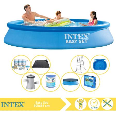 Intex Easy Set Zwembad - Opblaaszwembad - 305x61 cm - Inclusief Afdekzeil, Onderhoudspakket, Filter, Grondzeil, Solar Mat, Trap en Voetenbad