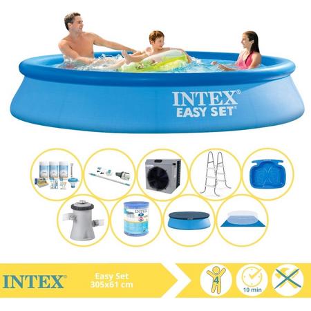 Intex Easy Set Zwembad - Opblaaszwembad - 305x61 cm - Inclusief Afdekzeil, Onderhoudspakket, Filter, Grondzeil, Stofzuiger, Trap, Voetenbad en Warmtepomp CP