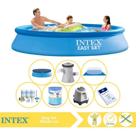 Intex Easy Set Zwembad - Opblaaszwembad - 305x61 cm - Inclusief Afdekzeil, Onderhoudspakket, Filter, Grondzeil, Zoutsysteem en Zout