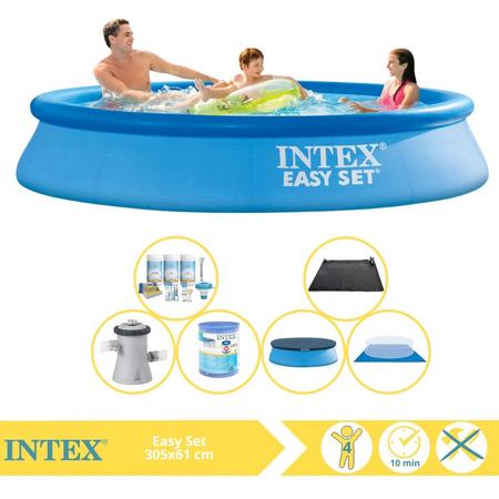 Intex Easy Set Zwembad - Opblaaszwembad - 305x61 cm - Inclusief Afdekzeil, Onderhoudspakket, Filter, Grondzeil en Solar Mat