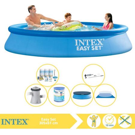 Intex Easy Set Zwembad - Opblaaszwembad - 305x61 cm - Inclusief Afdekzeil, Onderhoudspakket, Filter, Grondzeil en Stofzuiger
