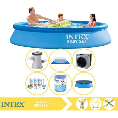 Intex Easy Set Zwembad - Opblaaszwembad - 305x61 cm - Inclusief Afdekzeil, Onderhoudspakket, Filter, Grondzeil en Warmtepomp CP