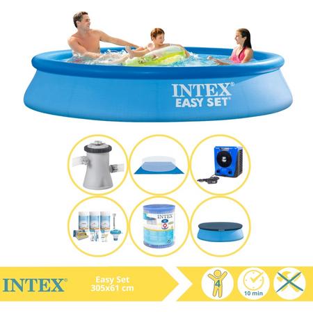 Intex Easy Set Zwembad - Opblaaszwembad - 305x61 cm - Inclusief Afdekzeil, Onderhoudspakket, Filter, Grondzeil en Warmtepomp HS